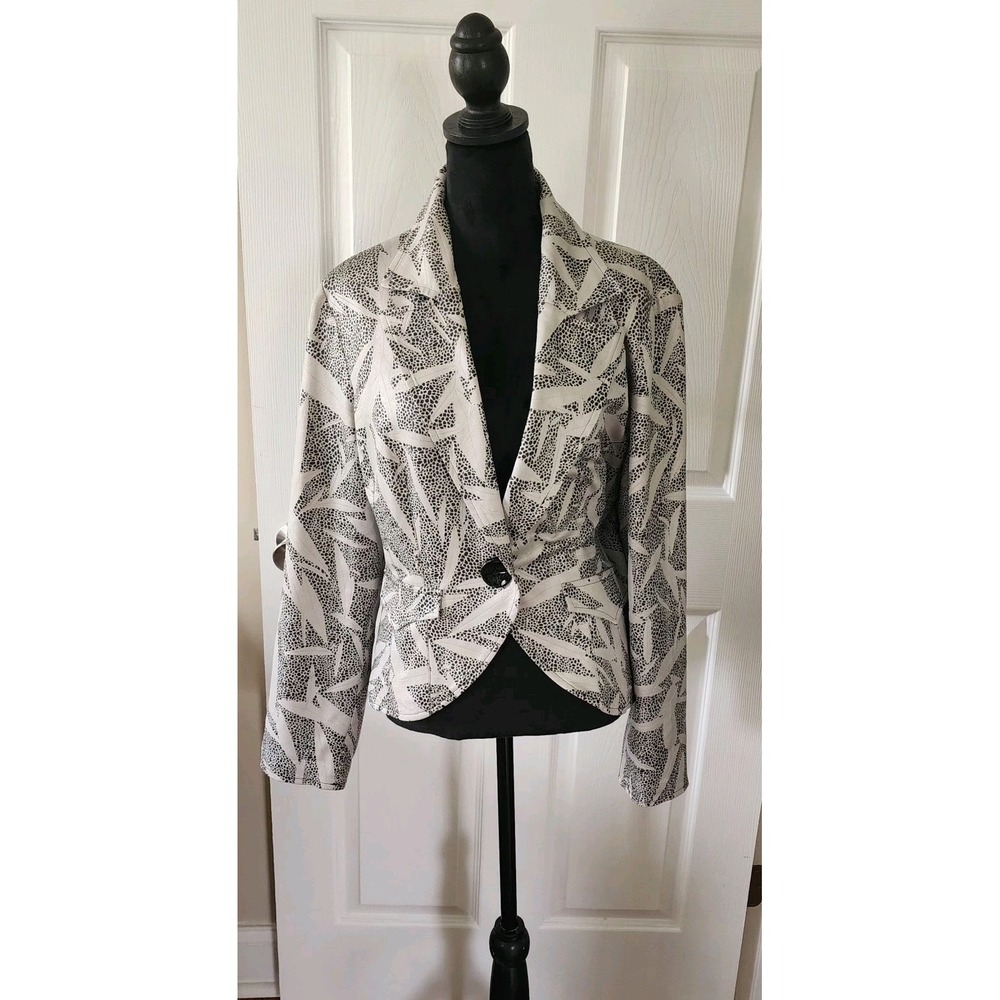 Women's Jacket/Blazer by Joseph Ribkoff Animal Print Metallic Silver Black Sz 16